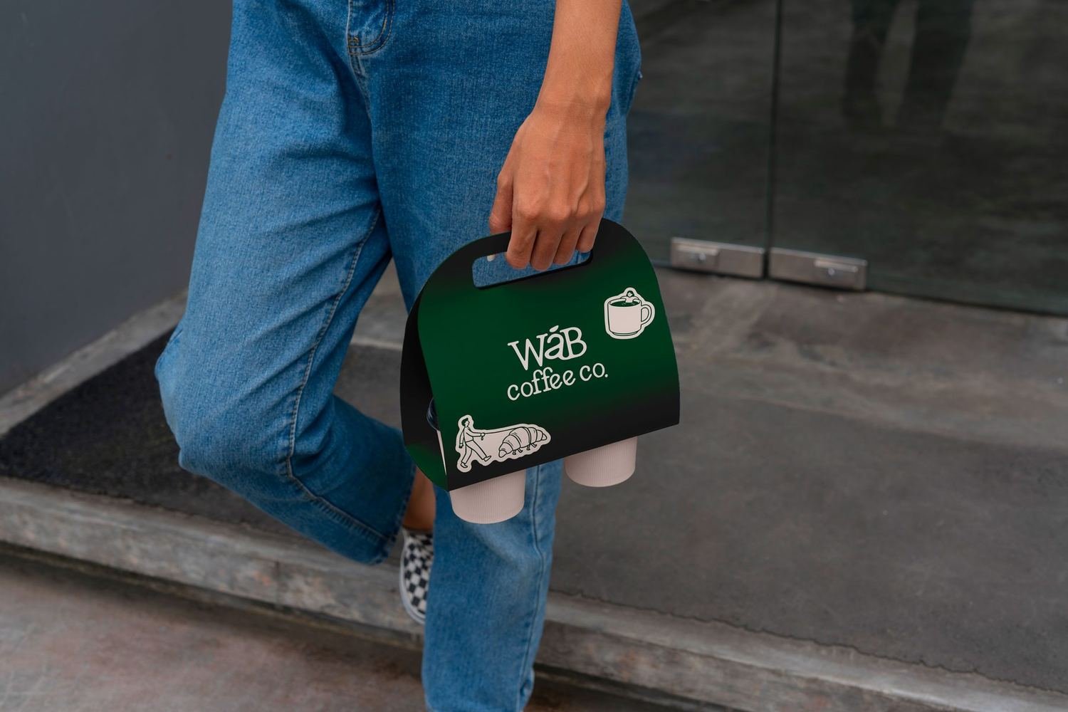 A WÁB coffee carrier on the street